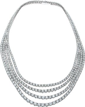 Four strand draping diamond necklace and dangling earring set in 18k white gold.