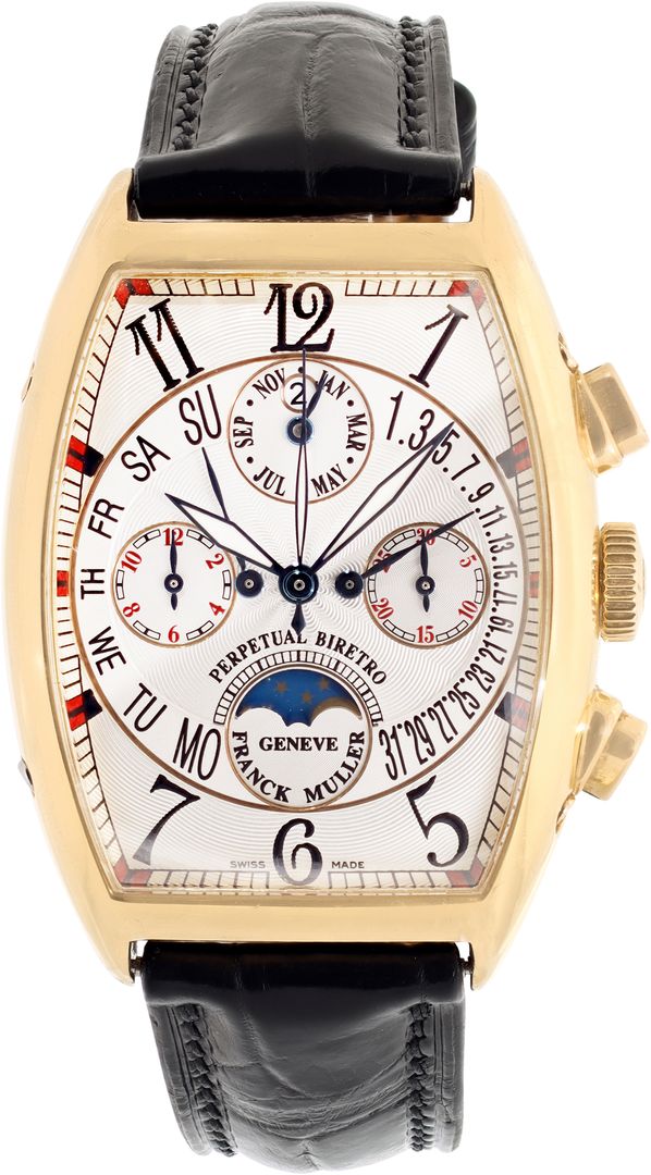 Pre-owned Franck Muller Perpetual Biretro 6850 cc qpb 18k rose