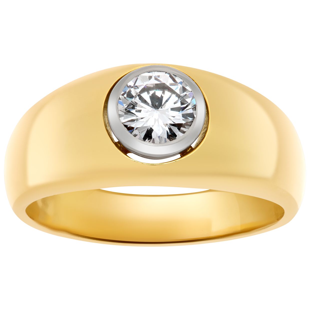 Butler Gold Diamond Rings Gents bezel set diamond ring in 18k yellow gold | Gray & Sons Jewelers