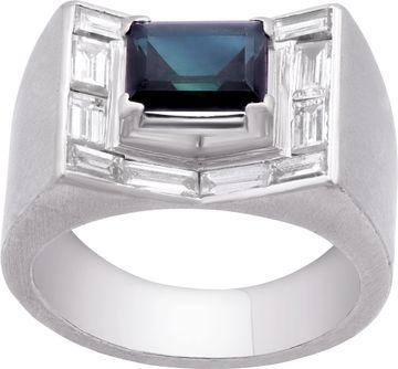 Gents ring with 1.5 cts in baguette diamonds with center deep blue sapphire Gents ring with 1.5 cts in baguette diamonds with center deep blue sapphire Ring Collection