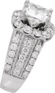 GIA Certified 3.02 carat cushion cut diamond ring in 18k white gold.