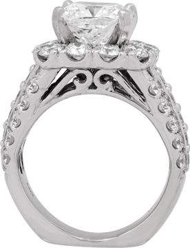GIA Certified 3.02 carat cushion cut diamond ring in 18k white gold.