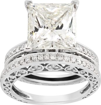 GIA certified 6.59 carat rectangular modified brilliant diamond ring + matching band