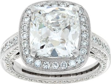 GIA certified Cushion Cut 5.17ct. G - SI2. Halo ring 18k white gold. Size 7 GIA certified Cushion Cut diamond 5.17 carat ( G color, SI2 clarity) ring