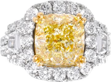 GIA certified cushion diamond 5.08 carat Fancy Light Yellow grade, VVS 2 clarity