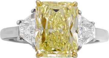 GIA certified cut-cornered rectangular brilliant 4.88 carat Fancy Yellow Natural Even
