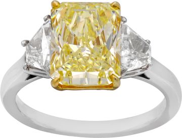 GIA certified cut-cornered rectangular brilliant 4.88 carat Fancy Yellow Natural Even GIA certified cut-cornered rectangular brilliant 4.88 carat Fancy Yellow Natural Even Ring Collection