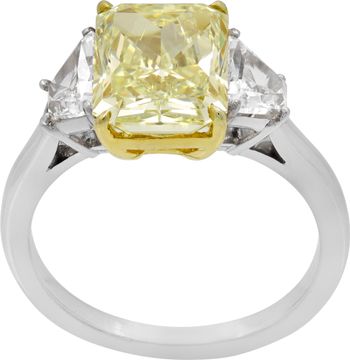GIA certified cut-cornered rectangular brilliant 4.88 carat Fancy Yellow Natural Even