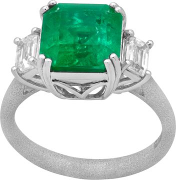 GIA Certified Emerald and diamond ring in platinum. 4.04 carat emerald with 0.79 cts in side diamonds. GIA Certified Emerald and diamond ring in platinum. 4.04 carat emerald with 0.79 cts in side diamonds. Ring Collection