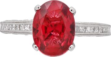 GIA Certified Oval Spinel and diamond ring in 18k white gold
