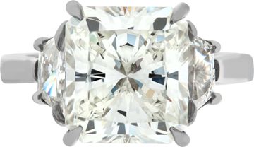 GIA certified Radiant Cut. 5.07ct.  I - VS2.  Platinum ring.  Size 5.25