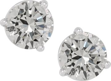 Gia Certified Round Brilliant Cut Diamond Studs. 1.05 Carat (W-X, VS1) + 1.14 Carat (U-V, VS2) in 18k white gold martini settings Earring Collection