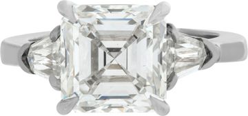 GIA certified Square Emerald Cut diamond 4.08 ct. G - VVS1.  Platinum. Size 6