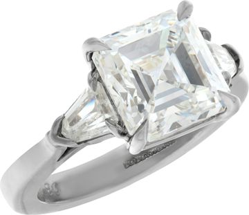 GIA certified Square Emerald Cut diamond 4.08 ct. G - VVS1.  Platinum. Size 6