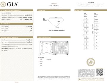 GIA certified square modified brilliant 2.12 carat (G color, SI1 clarity) diamond ring