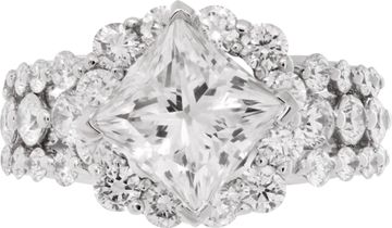 GIA certified square modified brilliant cut 2.63 carat (F color, VS2 clarity) ring