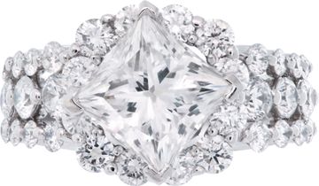 GIA certified square modified brilliant cut 2.63 carat (F color, VS2 clarity) ring