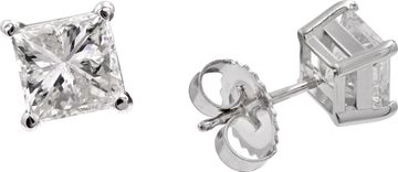 GIA certified square modified brilliant cut diamond studs 1.99 carats total
