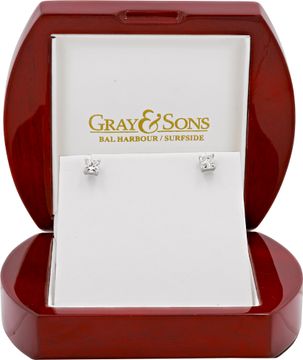 GIA certified square modified brilliant cut diamond studs 1.99 carats total