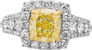 Yellow and white diamond ring in 18k white and yellow gold GIA cert