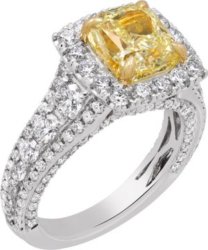 Yellow and white diamond ring in 18k white and yellow gold GIA cert
