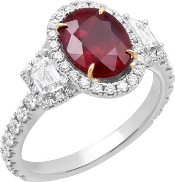 GIA Ruby And Diamond Ring In 18k White And Yellow Gold