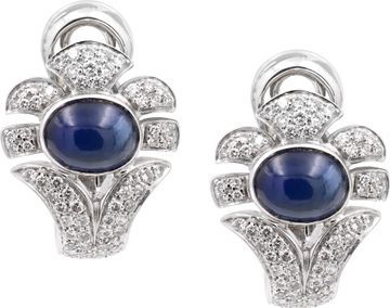Giovane diamond and cabochon blue sapphire earrings crafted in 18k white gold Earring Collection