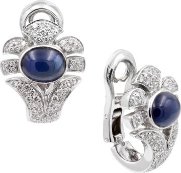 Giovane diamond and cabochon blue sapphire earrings crafted in 18k white gold
