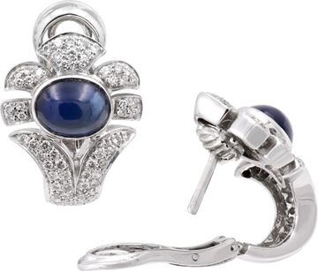 Giovane diamond and cabochon blue sapphire earrings crafted in 18k white gold