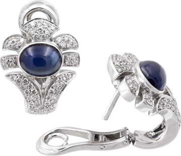 Giovane diamond and cabochon blue sapphire earrings crafted in 18k white gold