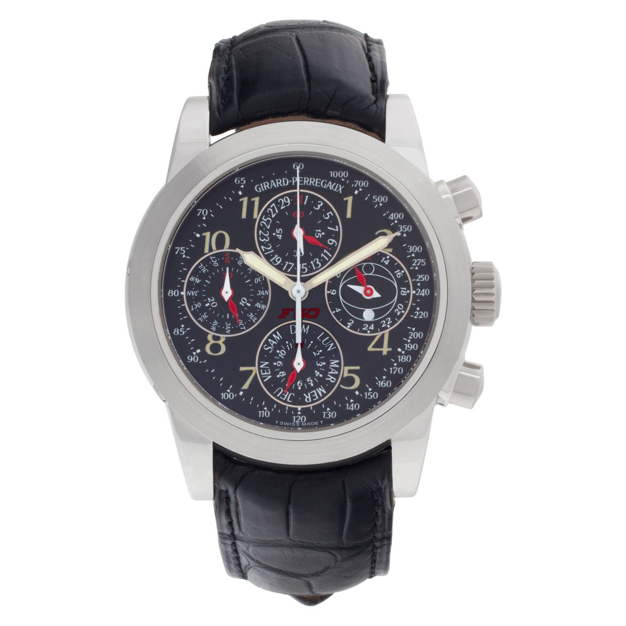 Pre-owned Girard Perregaux Ferrari 9025 Platinum Black dial