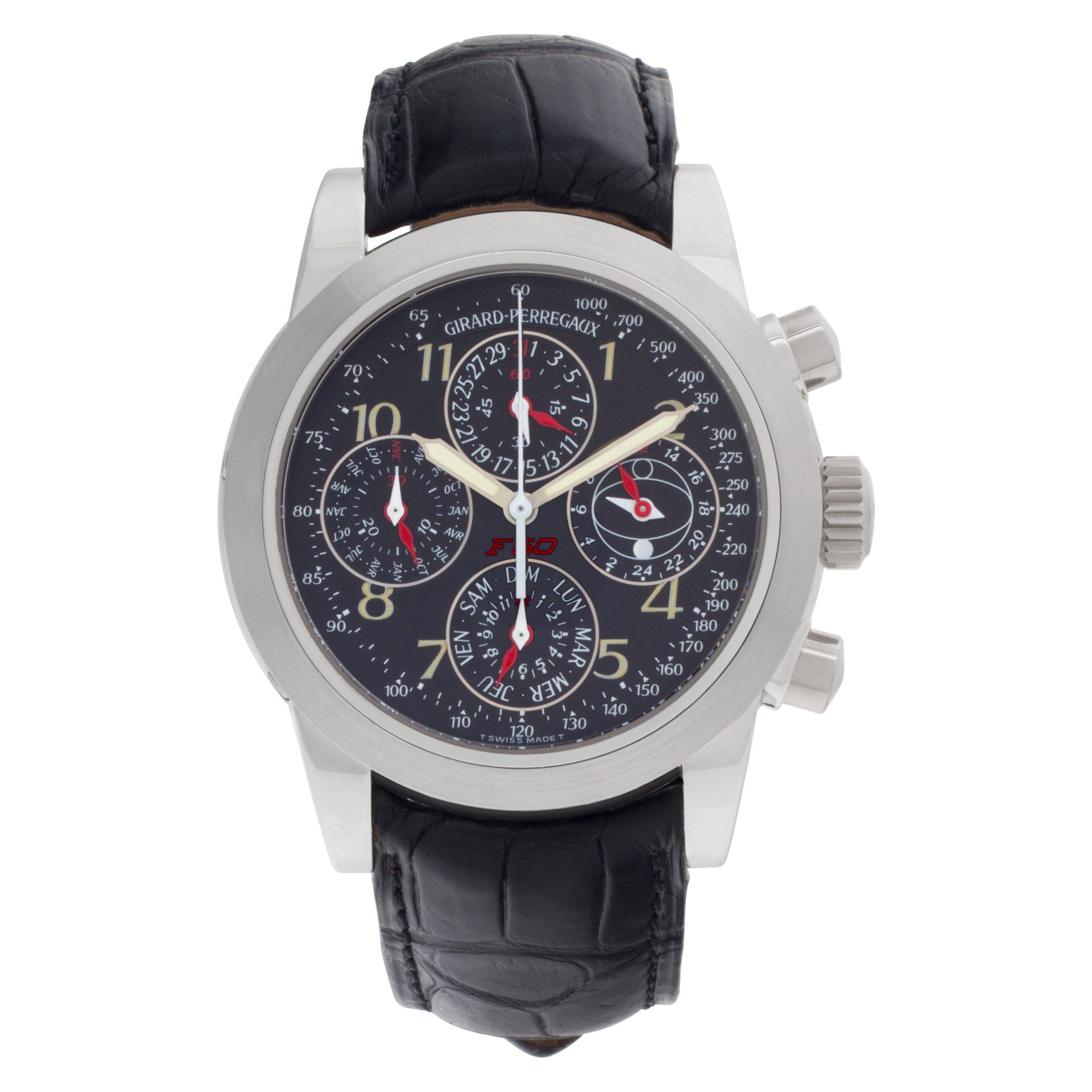 Pre-owned Girard Perregaux Ferrari 9025 Platinum Black dial