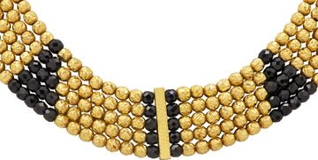 Gold bead and onyx bead five strand necklace