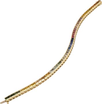 Gradient multicolor sapphire bracelet in 14k yellow gold