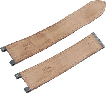 Gray Cartier Pasha Alligator Strap 20mm x 18mm. Long end: 4.5 inches. Short End 3.25 inches. For Deployment Buckle.