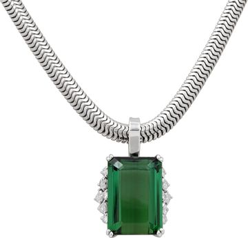 Green Tourmaline pendant in platinum with diamond accents on a snake necklace in 14k white gold Necklace Collection