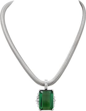 Green Tourmaline Necklace in 14k white gold with diamond accents