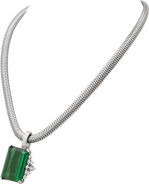 Green Tourmaline Necklace in 14k white gold with diamond accents
