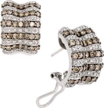 Huggie diamond earrings in 14k white gold alternating rows of brown and white diamonds Earring Collection