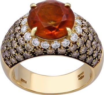 Imperial Orange Topaz ring in 18k yellow gold with white and champagne diamonds Ring Collection
