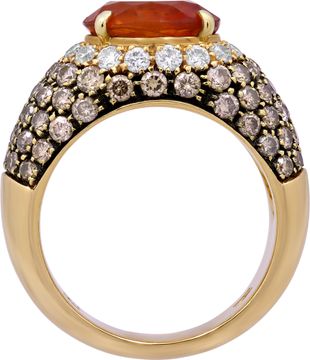 Imperial Orange Topaz ring in 18k yellow gold with white and champagne diamonds