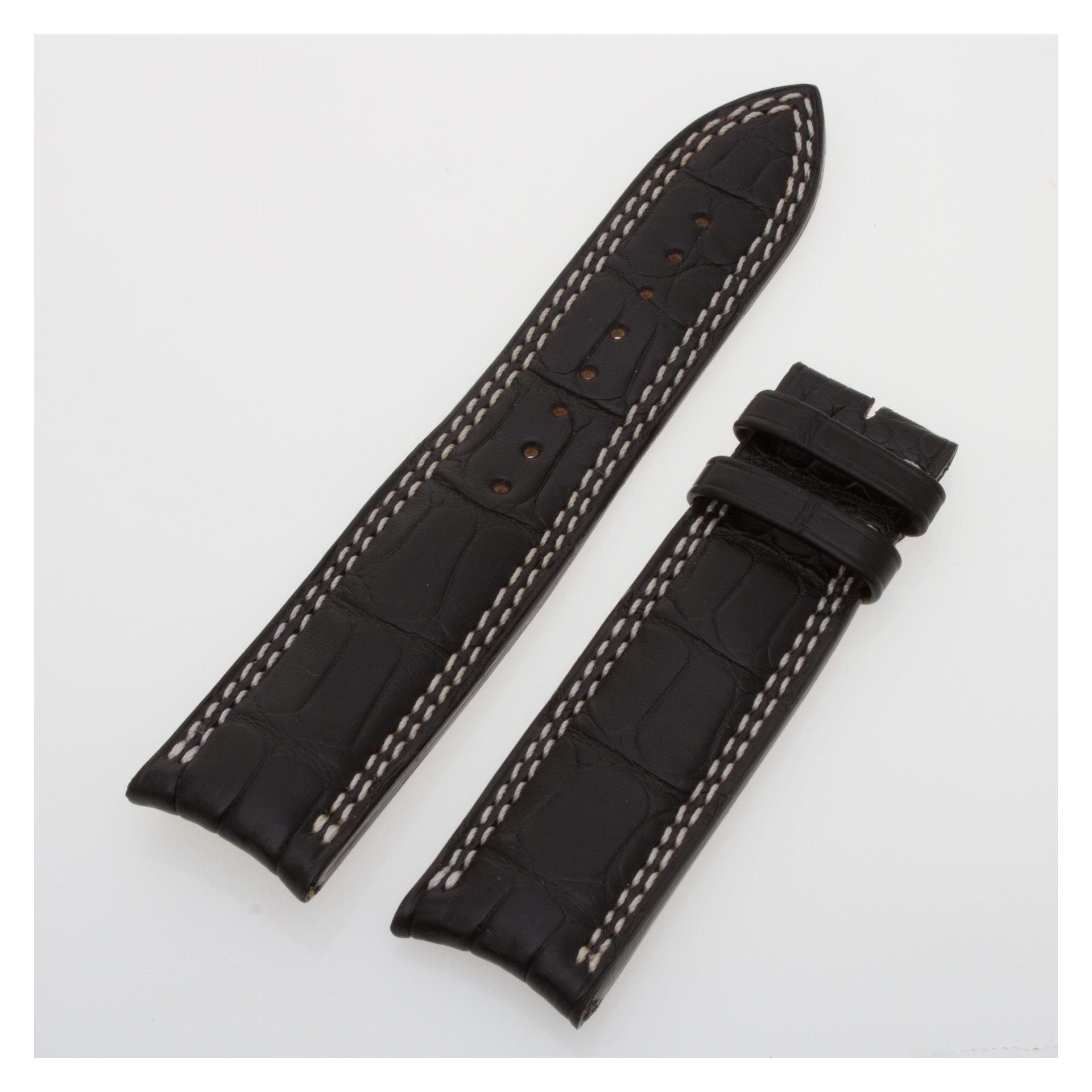 Jaeger-LeCoultre black matte alligator strap with white wtitch