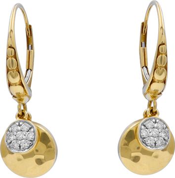 John harding earings dot hammered 18k Gold with diamond pave 0.21 ct