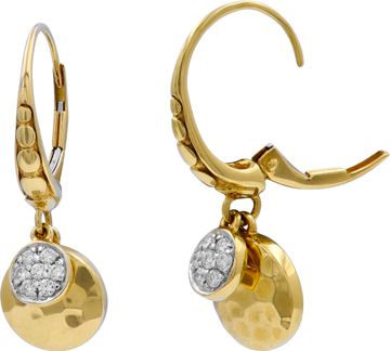 John harding earings dot hammered 18k Gold with diamond pave 0.21 ct