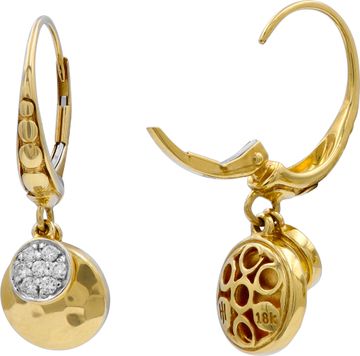 John harding earings dot hammered 18k Gold with diamond pave 0.21 ct