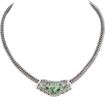 John Hardy Green Tourmaline Betu Lava Slider Pendant and Icon Necklace