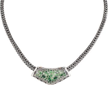 John Hardy Green Tourmaline Betu Lava Slider Pendant and Icon Necklace