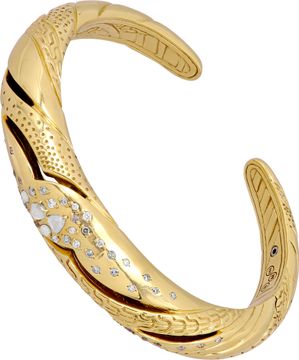 John Hardy Lahar Bangle in 18k yellow gold with diamonds