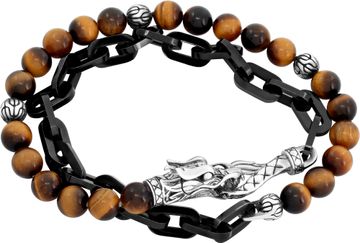 John Hardy Naga double wrap bracelet with Tigers eye beads and Sterling SIlver dragon head clasp. 19 inch length