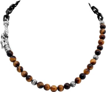 John Hardy Naga double wrap bracelet with Tigers eye beads and Sterling SIlver dragon head clasp. 19 inch length